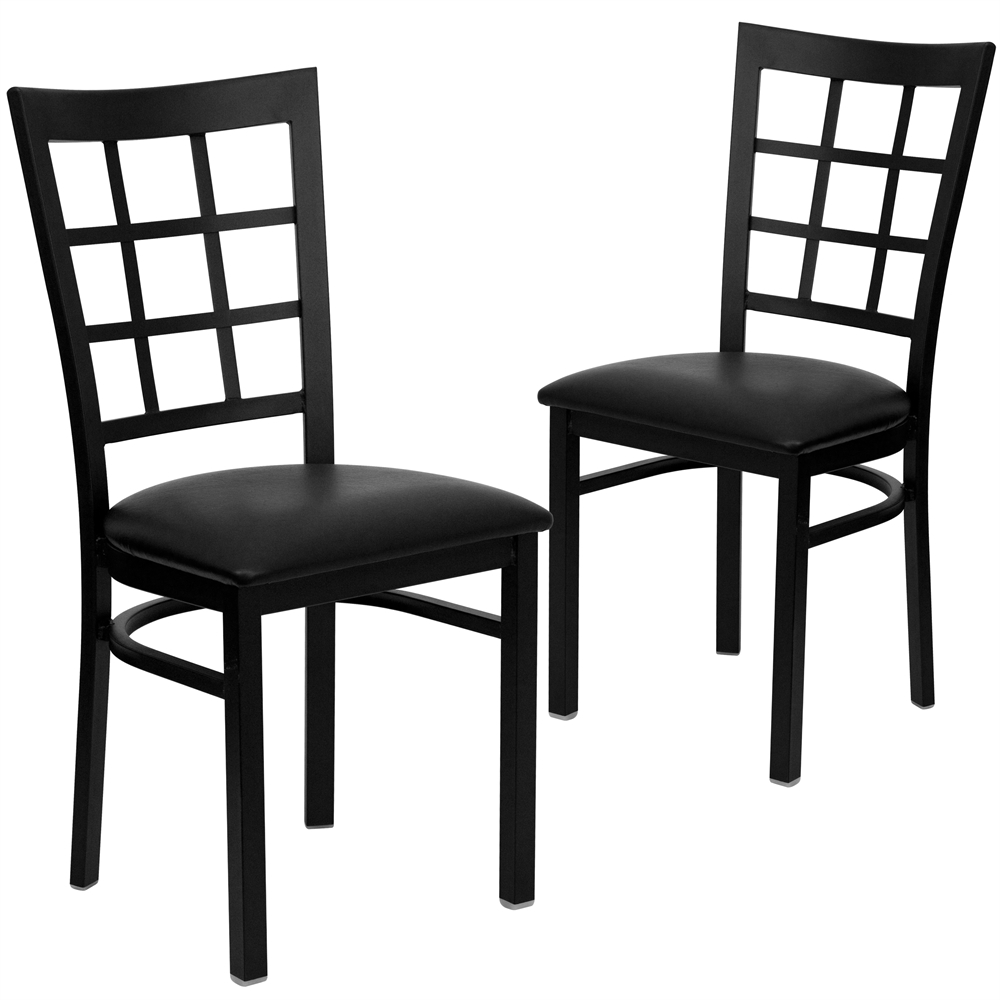 2 Pk. HERCULES Series Black Window Back Metal Restaurant Chair - Black Vinyl Seat. The main picture.