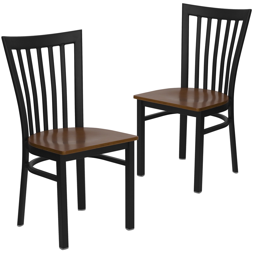 2 Pk. HERCULES Series Black School House Back Metal Restaurant Chair - Cherry Wood Seat. Picture 1