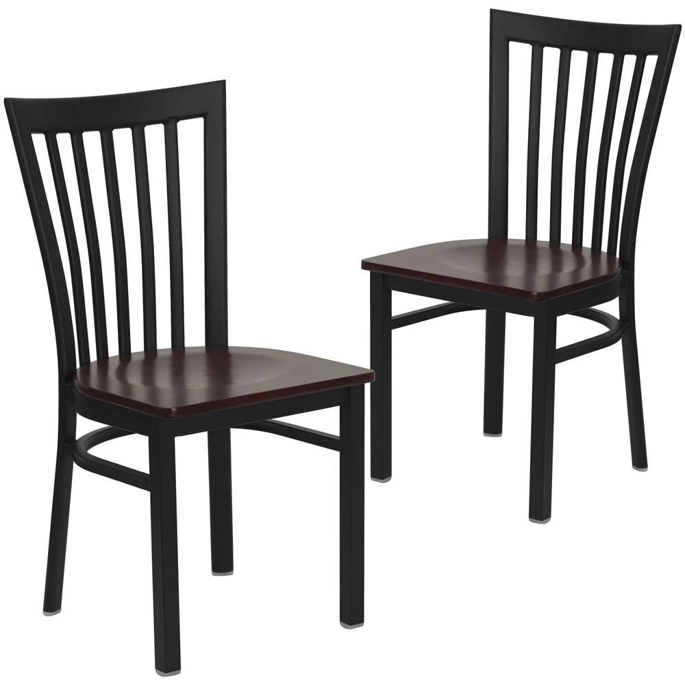 2 Pk. HERCULES Series Black School House Back Metal Restaurant Chair - Mahogany Wood Seat. Picture 1
