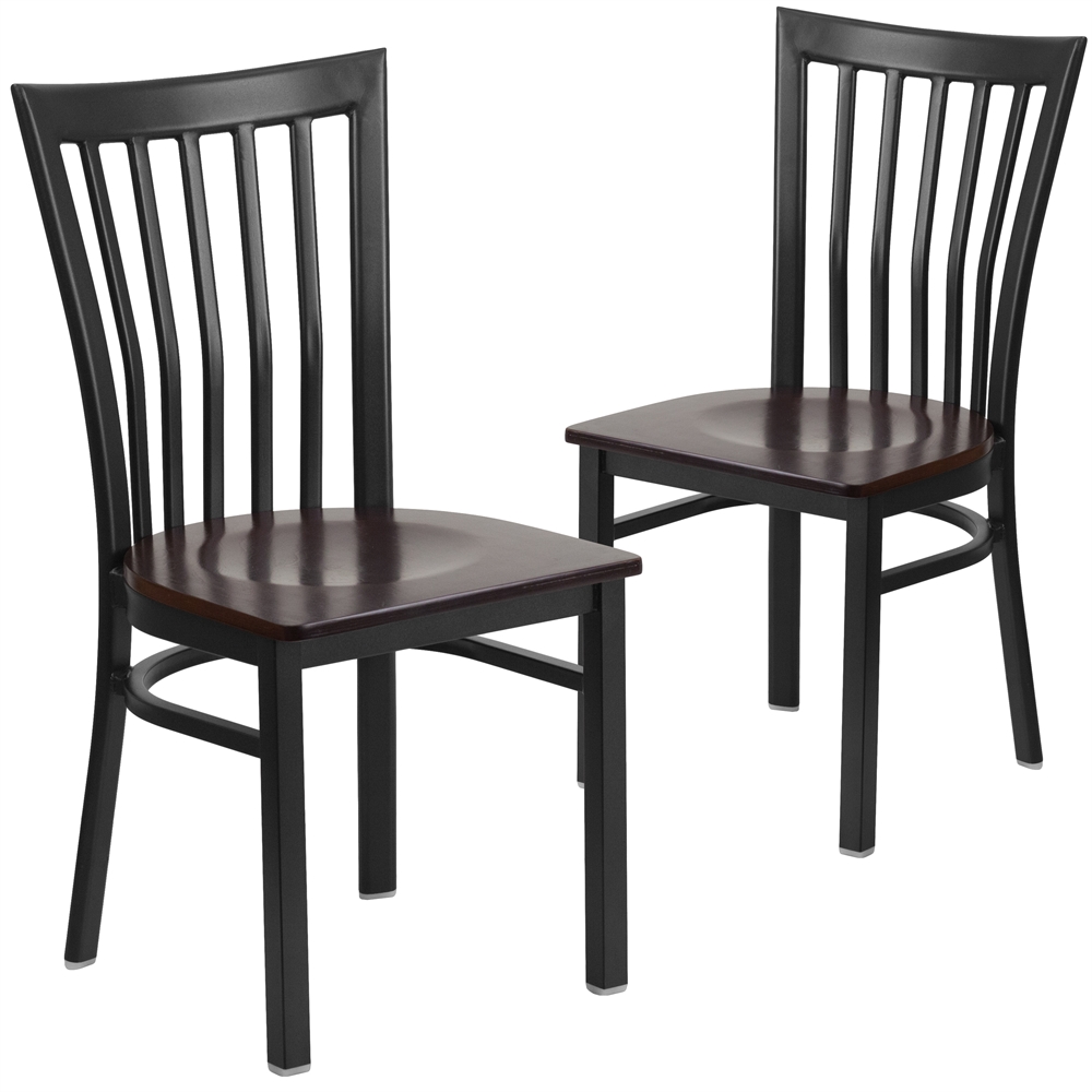 2 Pk. HERCULES Series Black School House Back Metal Restaurant Chair - Walnut Wood Seat. The main picture.