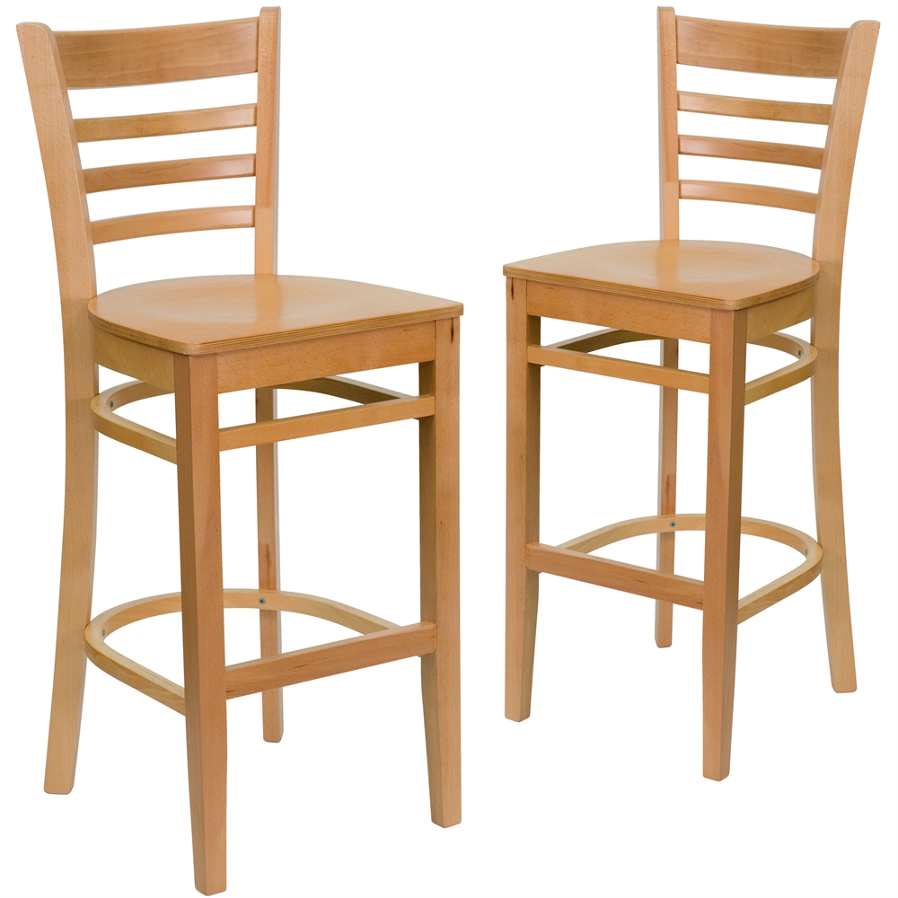2 Pk. HERCULES Series Natural Wood Finished Ladder Back Wooden Restaurant Barstool. Picture 1