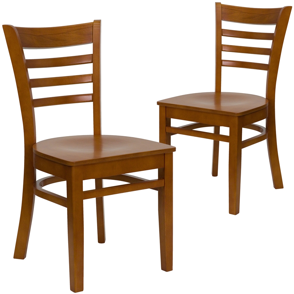 2 Pk. HERCULES Series Cherry Finished Ladder Back Wooden Restaurant Chair. Picture 1