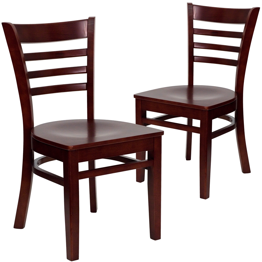 2 Pk. HERCULES Series Mahogany Finished Ladder Back Wooden Restaurant Chair. Picture 1