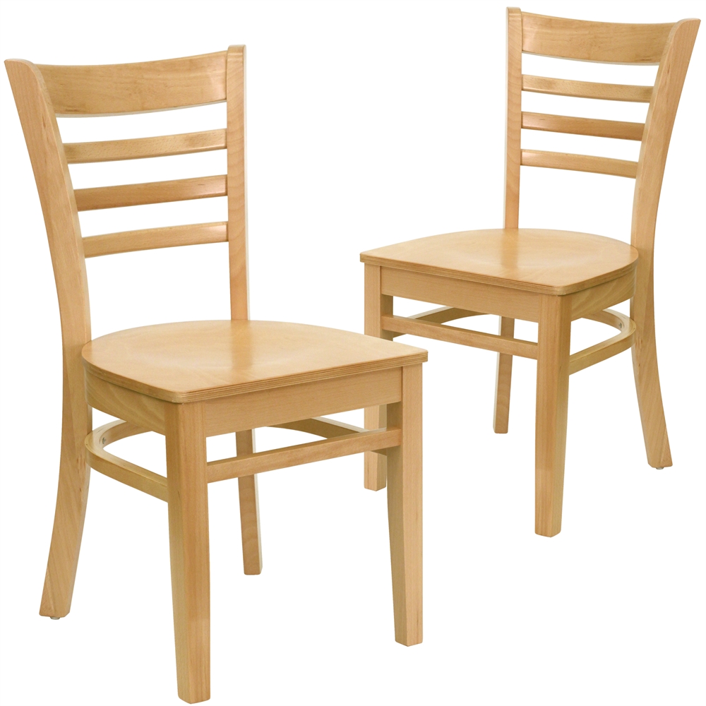 2 Pk. HERCULES Series Natural Wood Finished Ladder Back Wooden Restaurant Chair. Picture 1