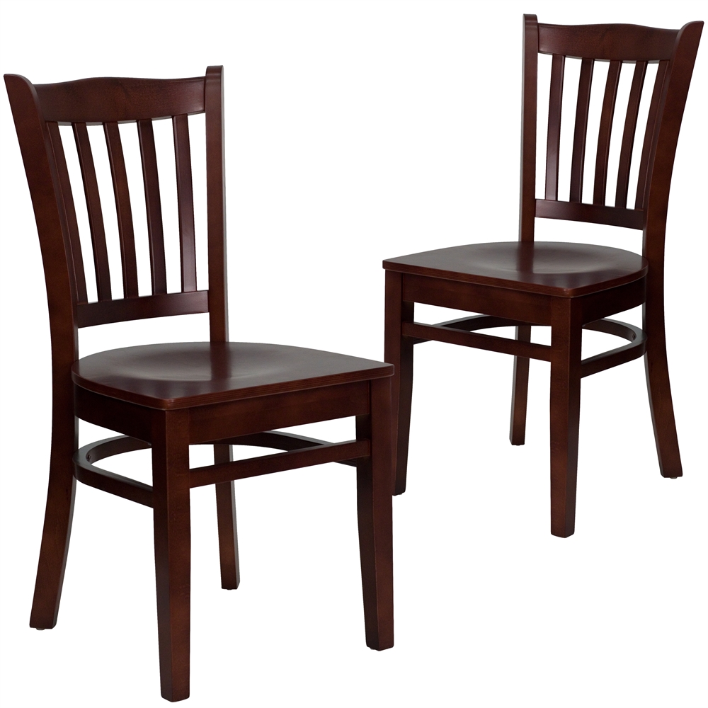 2 Pk. HERCULES Series Mahogany Finished Vertical Slat Back Wooden Restaurant Chair. Picture 1