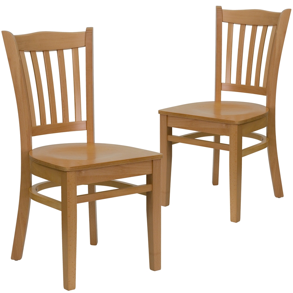 2 Pk. HERCULES Series Natural Wood Finished Vertical Slat Back Wooden Restaurant Chair. Picture 1
