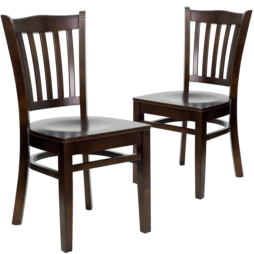 2 Pk. HERCULES Series Walnut Finished Vertical Slat Back Wooden Restaurant Chair. Picture 1