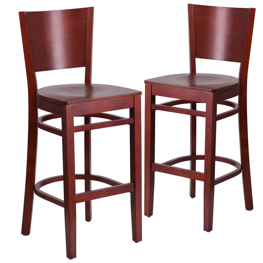 2 Pk. Lacey Series Solid Back Mahogany Wooden Restaurant Barstool. Picture 1