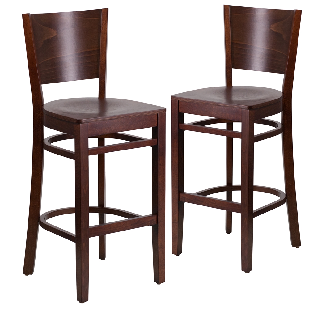 2 Pk. Lacey Series Solid Back Walnut Wooden Restaurant Barstool. Picture 1