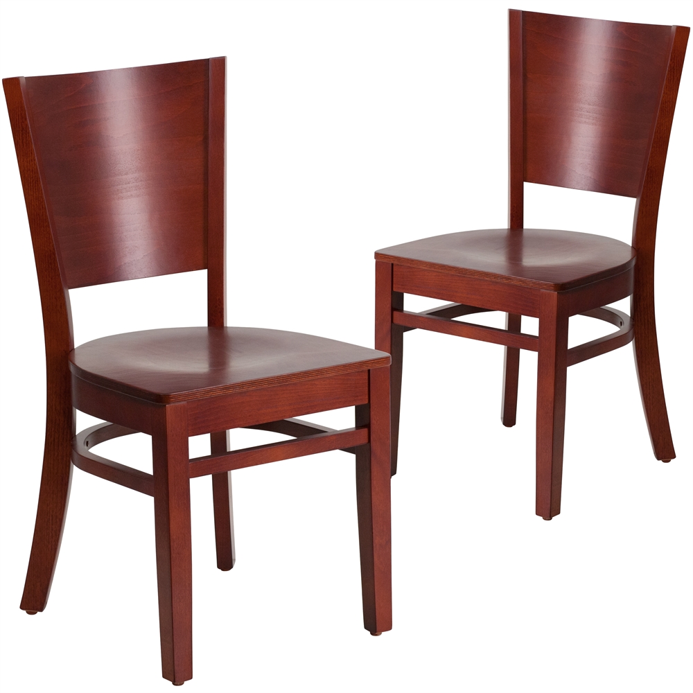 2 Pk. Lacey Series Solid Back Mahogany Wooden Restaurant Chair. Picture 1