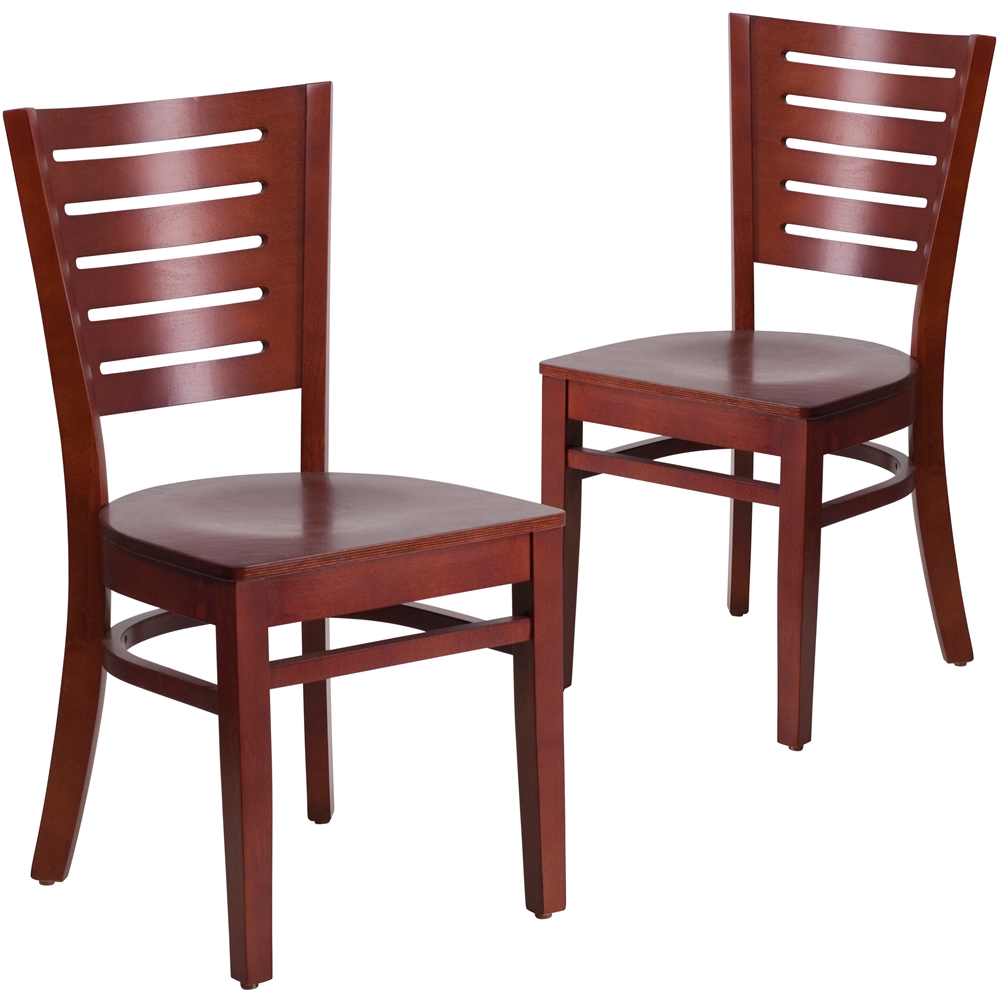 2 Pk. Darby Series Slat Back Mahogany Wooden Restaurant Chair. Picture 1