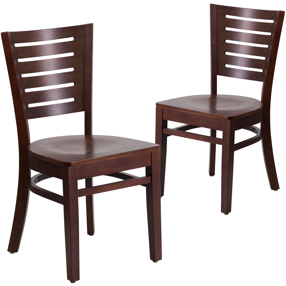 2 Pk. Darby Series Slat Back Walnut Wooden Restaurant Chair. Picture 1