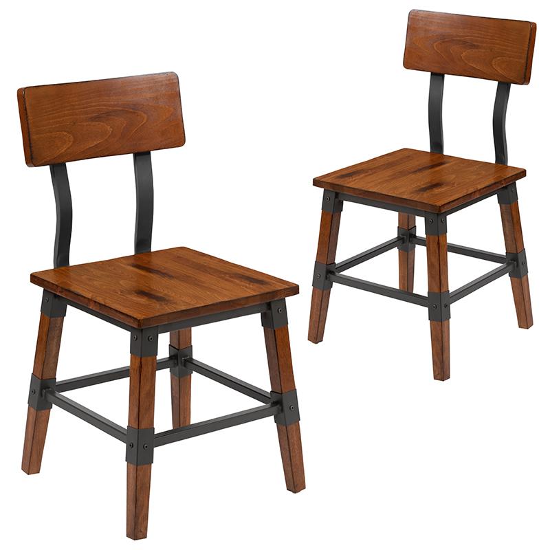 2 Pack Rustic Antique Walnut Industrial Wood Dining Chair. Picture 3