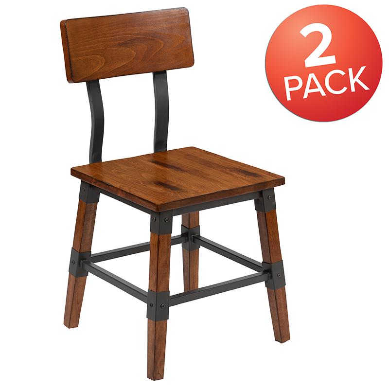 2 Pack Rustic Antique Walnut Industrial Wood Dining Chair. Picture 2