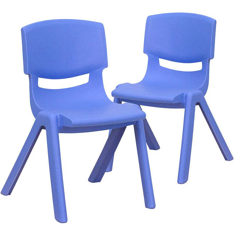 2 Pack Blue Plastic Stackable School Chair with 12" Seat Height. Picture 3