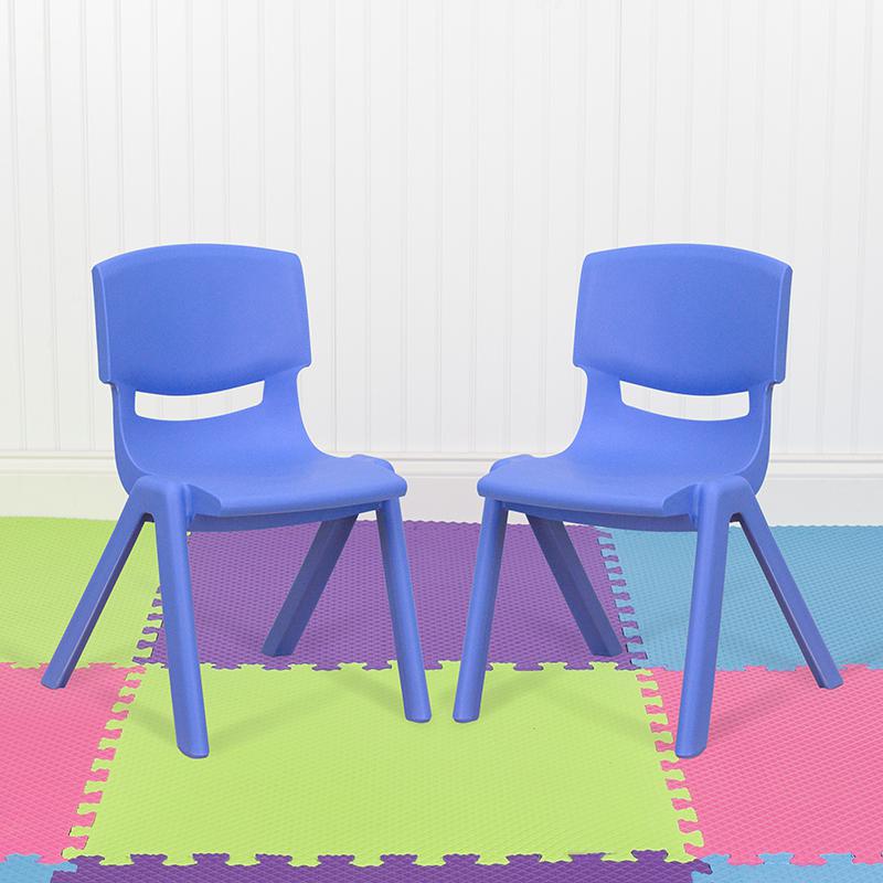 2 Pack Blue Plastic Stackable School Chair with 12" Seat Height. Picture 1