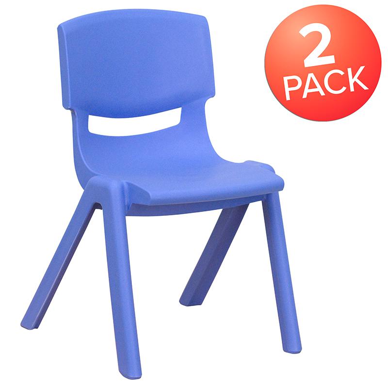 2 Pack Blue Plastic Stackable School Chair with 12" Seat Height. Picture 2
