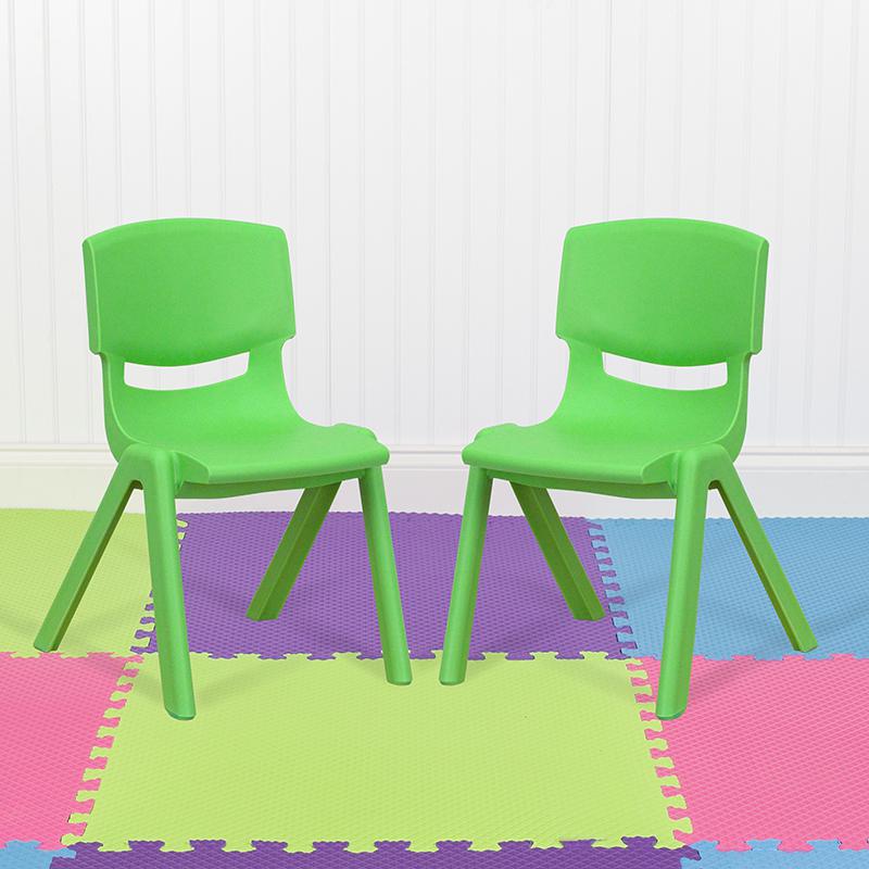 2 Pack Green Plastic Stackable School Chair with 12" Seat Height. Picture 1