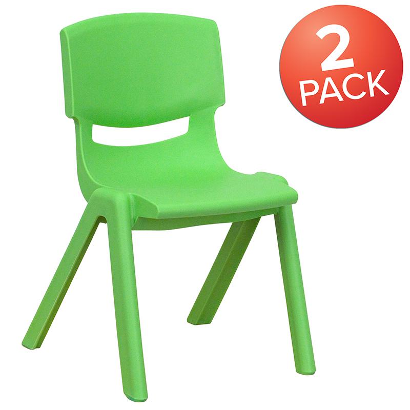 2 Pack Green Plastic Stackable School Chair with 12" Seat Height. Picture 2