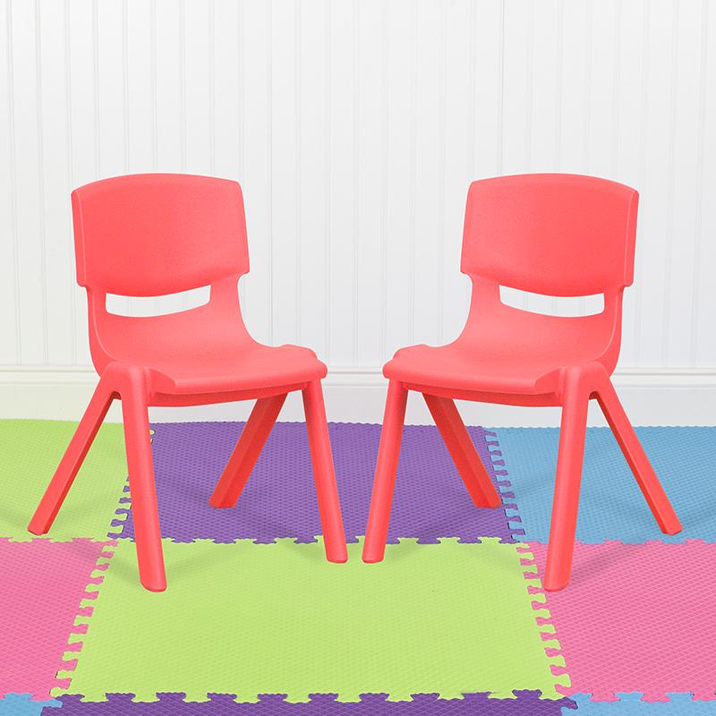 2 Pack Red Plastic Stackable School Chair with 12" Seat Height. Picture 1