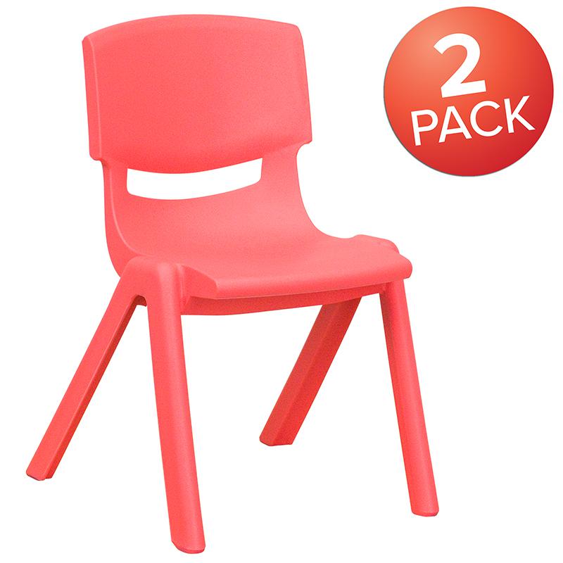 2 Pack Red Plastic Stackable School Chair with 12" Seat Height. Picture 2