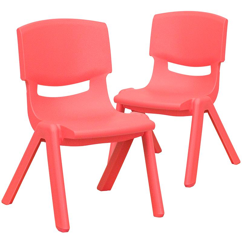 2 Pack Red Plastic Stackable School Chair with 10.5'' Seat Height. Picture 3