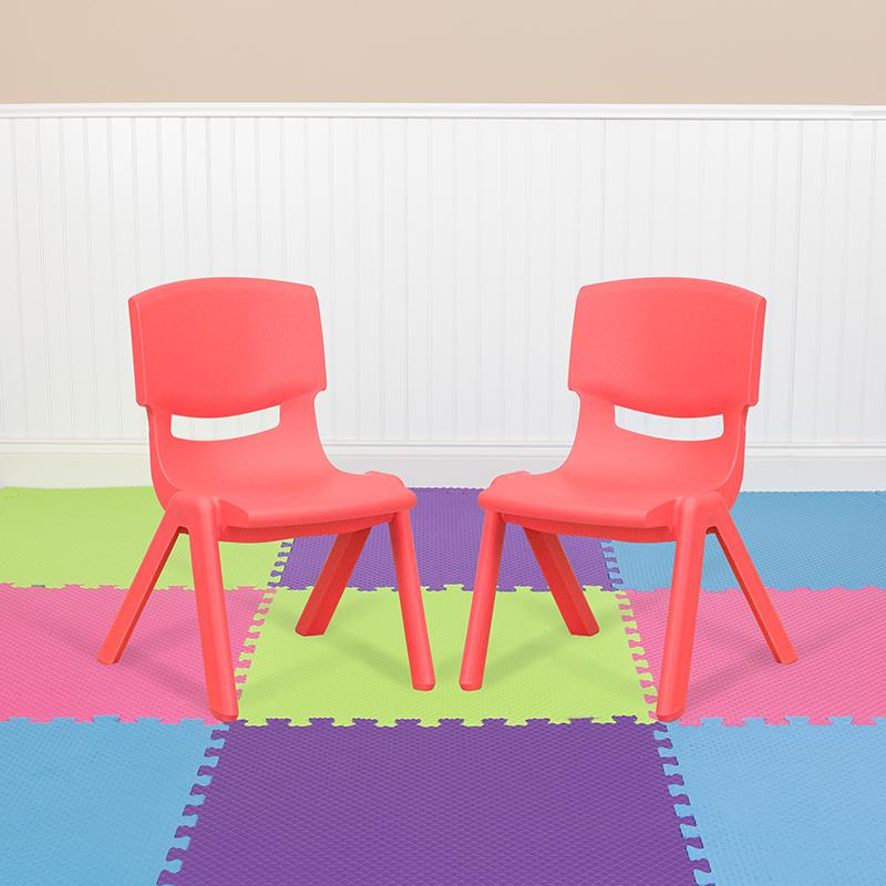 2 Pack Red Plastic Stackable School Chair with 10.5'' Seat Height. Picture 1