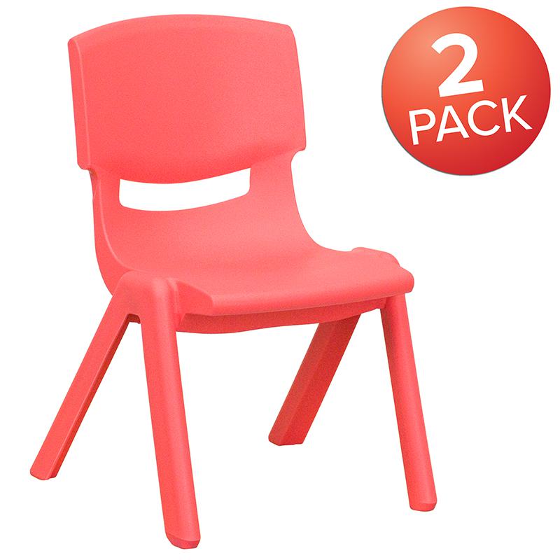 2 Pack Red Plastic Stackable School Chair with 10.5'' Seat Height. Picture 2