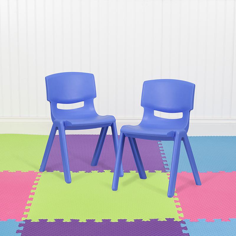 2 Pack Blue Plastic Stackable School Chair with 13.25" Seat Height. Picture 1