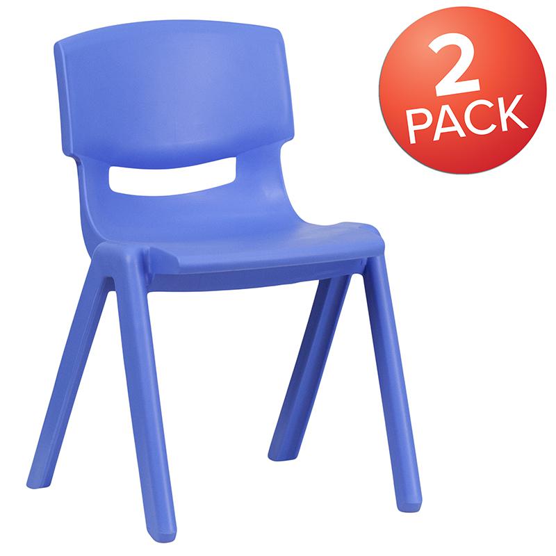 2 Pack Blue Plastic Stackable School Chair with 13.25" Seat Height. Picture 2