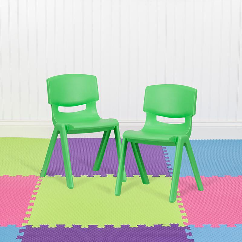2 Pack Green Plastic Stackable School Chair with 13.25" Seat Height. Picture 1