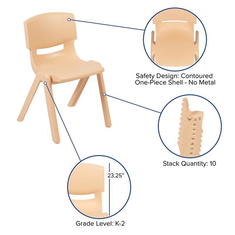 2 Pack Natural Plastic Stackable School Chair with 13.25" Seat Height. Picture 5