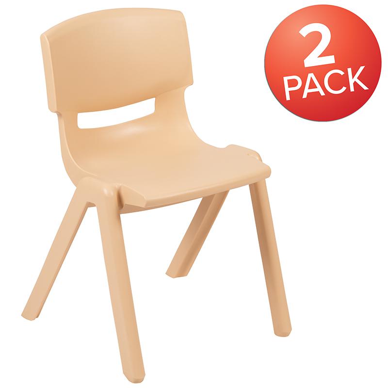2 Pack Natural Plastic Stackable School Chair with 13.25" Seat Height. Picture 1