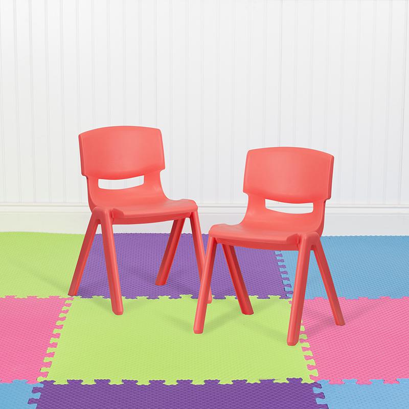 2 Pack Red Plastic Stackable School Chair with 13.25" Seat Height. Picture 1