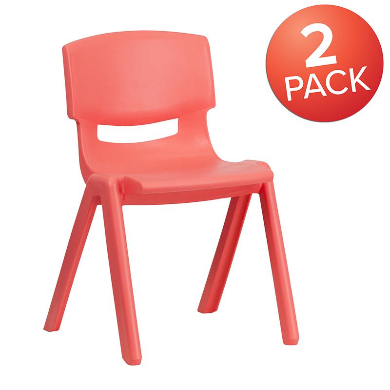 2 Pack Red Plastic Stackable School Chair with 13.25" Seat Height. Picture 2