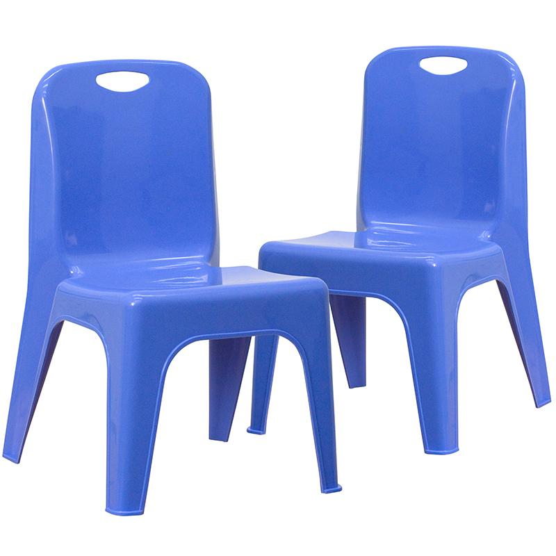 2 Pack Blue Plastic Stackable School Chair with Carrying Handle and 11" Seat Height. Picture 3