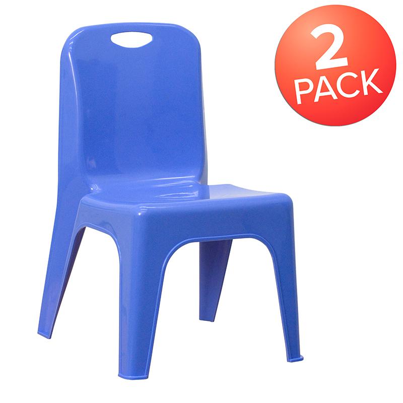 2 Pack Blue Plastic Stackable School Chair with Carrying Handle and 11" Seat Height. Picture 2