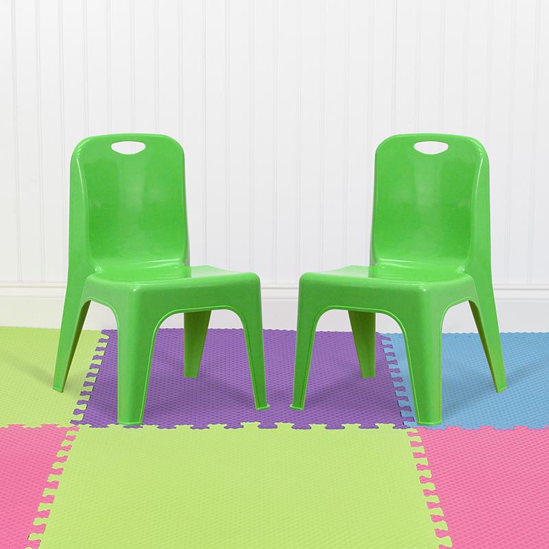 2 Pack Green Plastic Stackable School Chair with Carrying Handle and 11" Seat Height. The main picture.