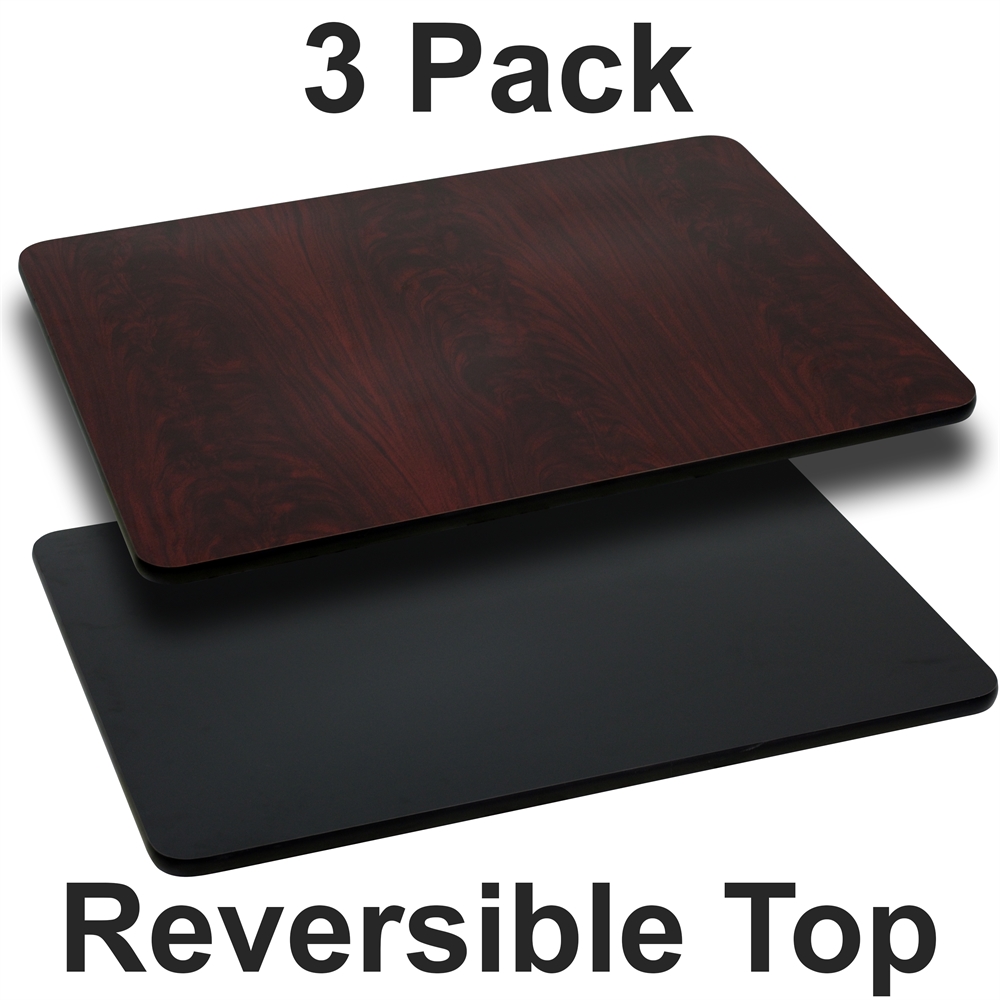3 Pk. 24'' x 30'' Rectangular Table Top with Black or Mahogany Reversible Laminate Top. Picture 1