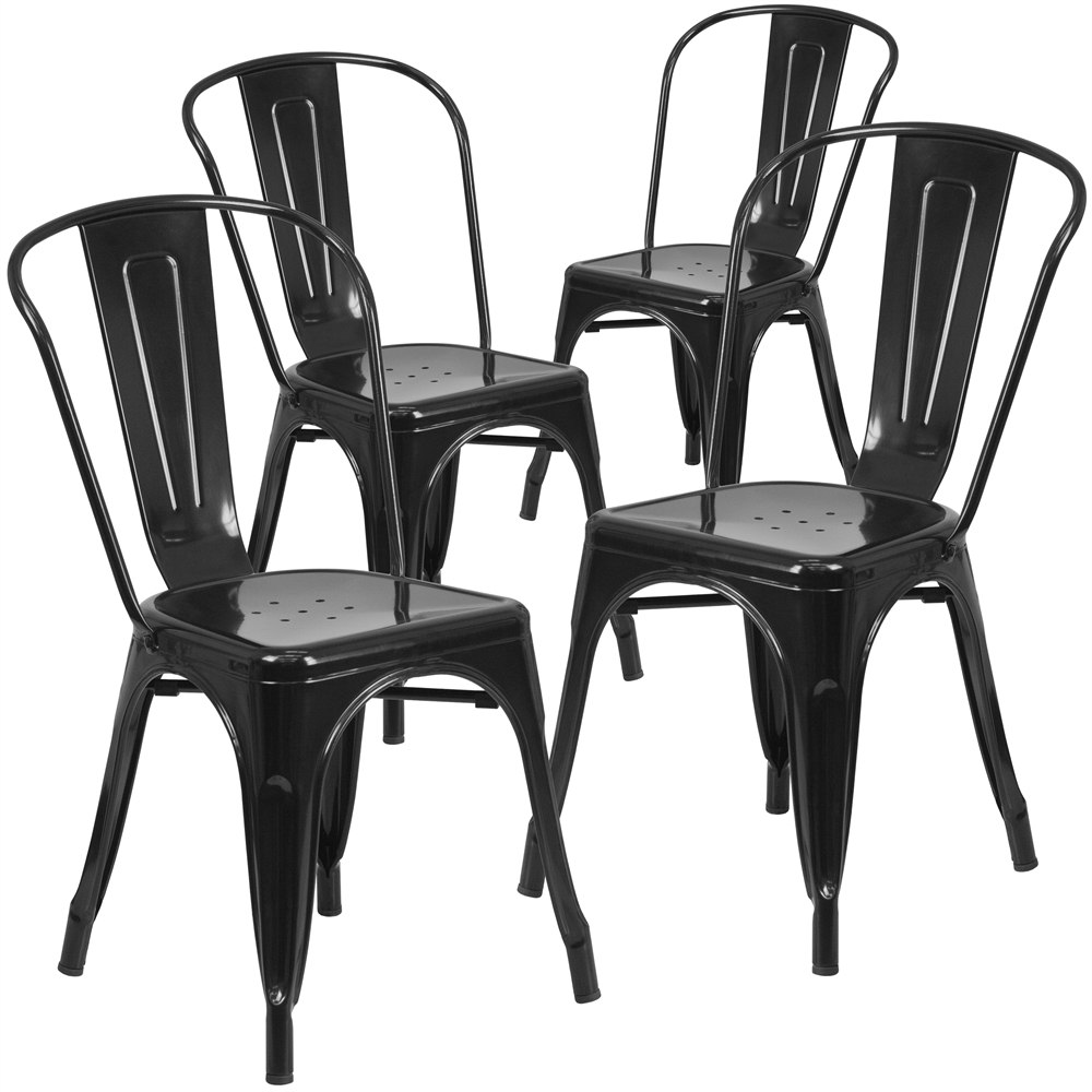 4 Pk. Black Metal Indoor-Outdoor Stackable Chair. Picture 1