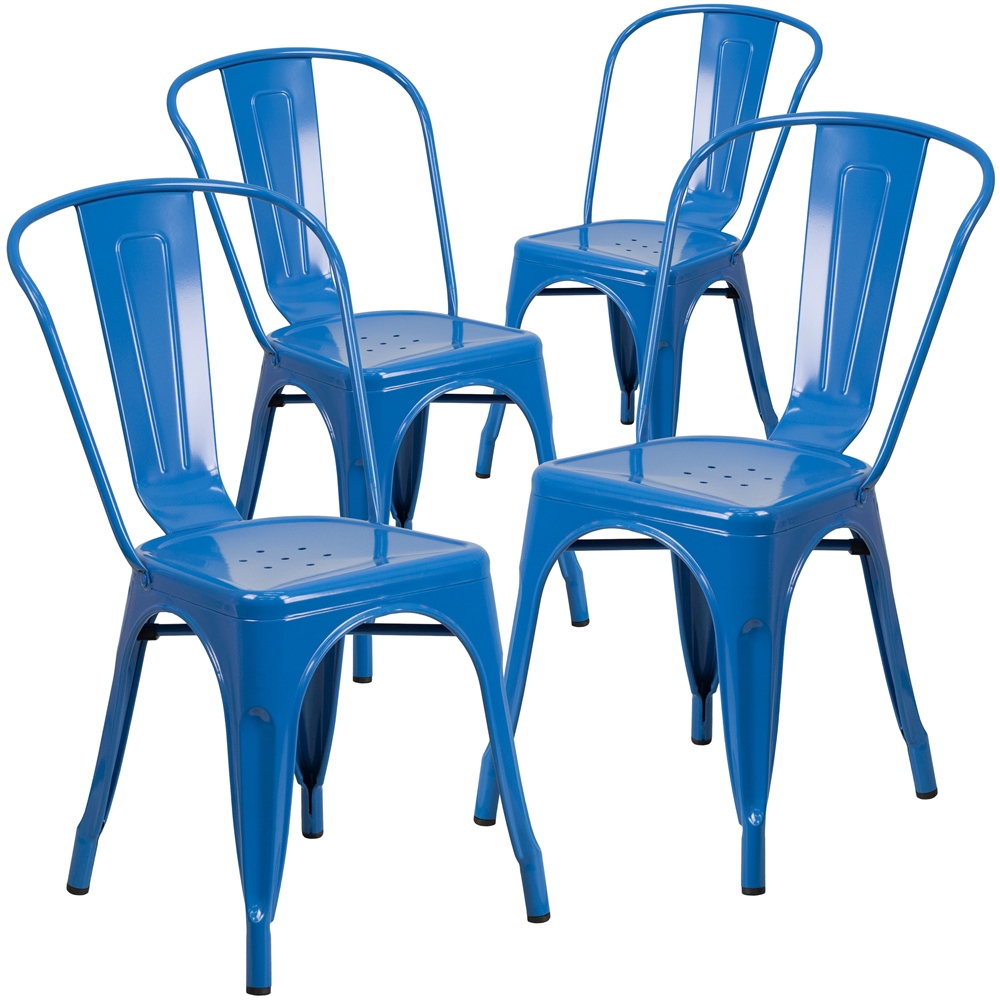 4 Pk. Blue Metal Indoor-Outdoor Stackable Chair. Picture 1