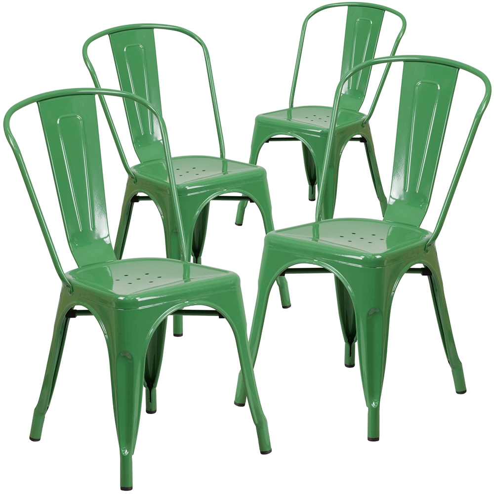 4 Pk. Green Metal Indoor-Outdoor Stackable Chair. Picture 1