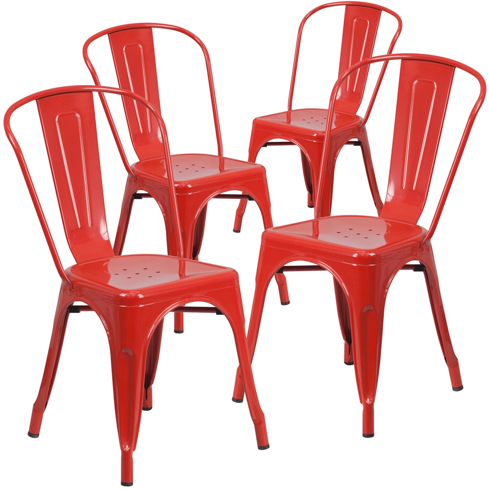 4 Pk. Red Metal Indoor-Outdoor Stackable Chair. Picture 1