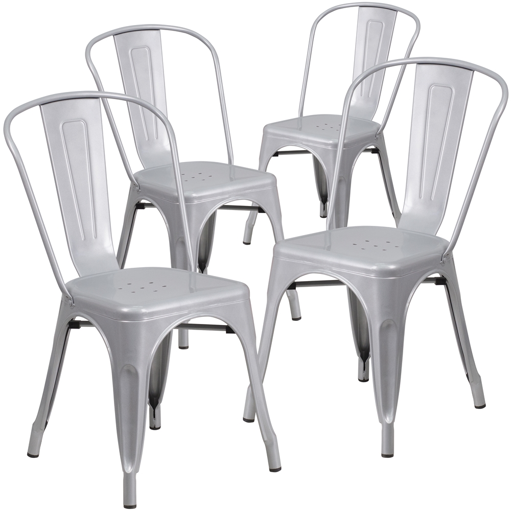 4 Pk. Silver Metal Indoor-Outdoor Stackable Chair. Picture 1