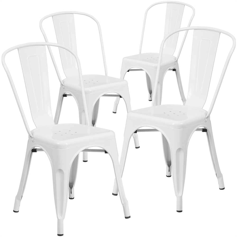 4 Pk. White Metal Indoor-Outdoor Stackable Chair. Picture 1