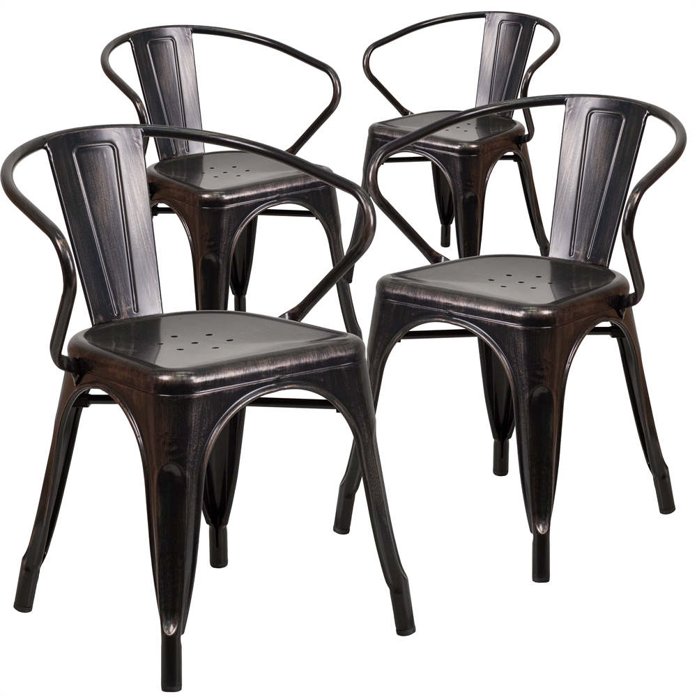 4 Pk. Black-Antique Gold Metal Indoor-Outdoor Chair with Arms. Picture 1