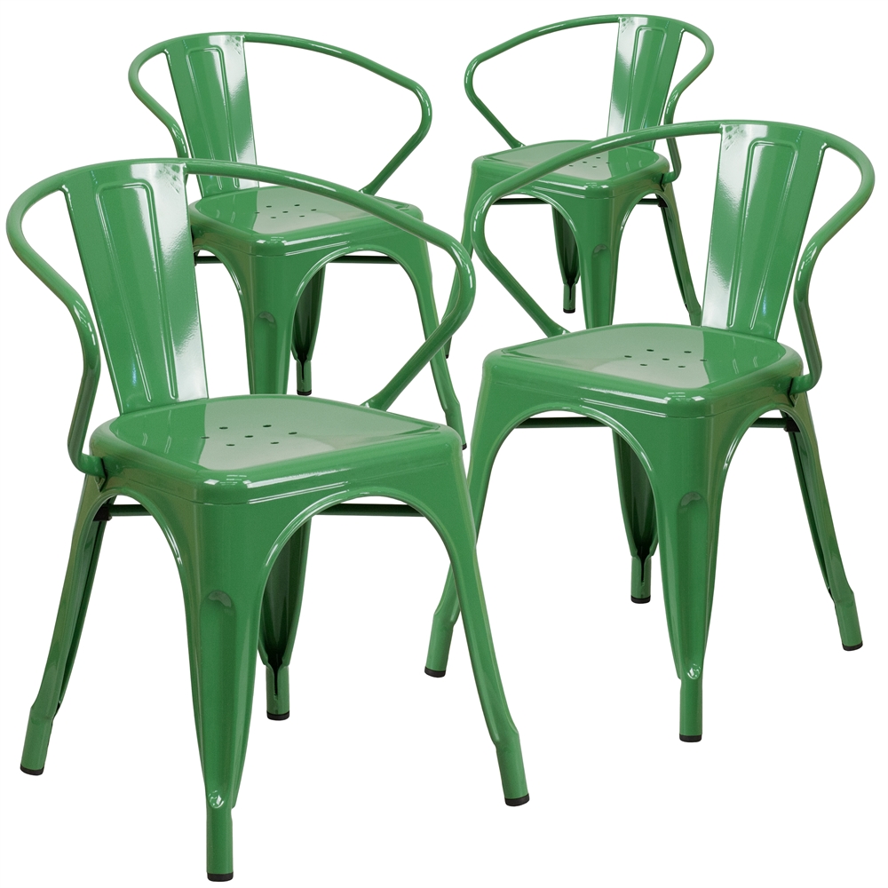 4 Pk. Green Metal Indoor-Outdoor Chair with Arms. Picture 1