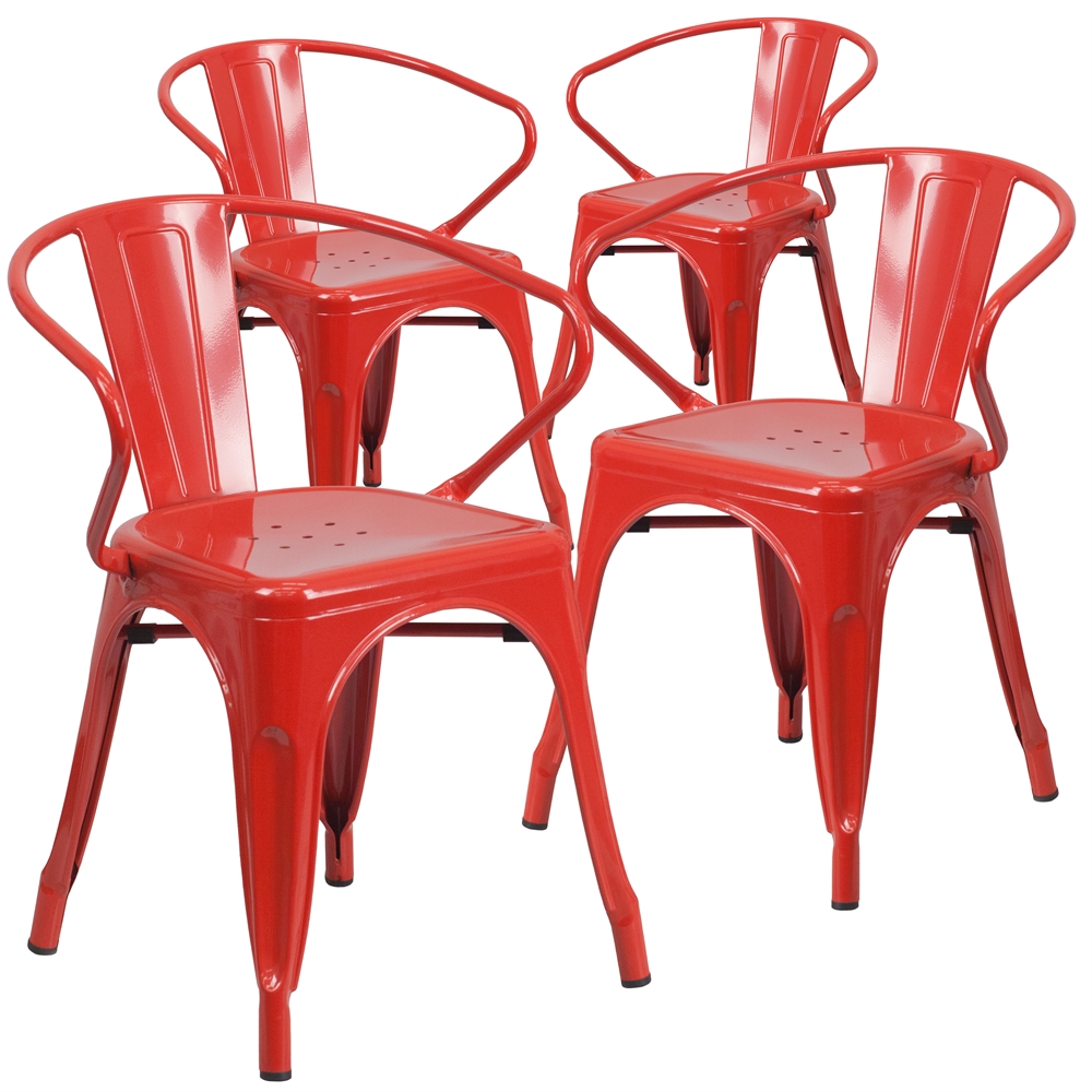 4 Pk. Red Metal Indoor-Outdoor Chair with Arms. Picture 1