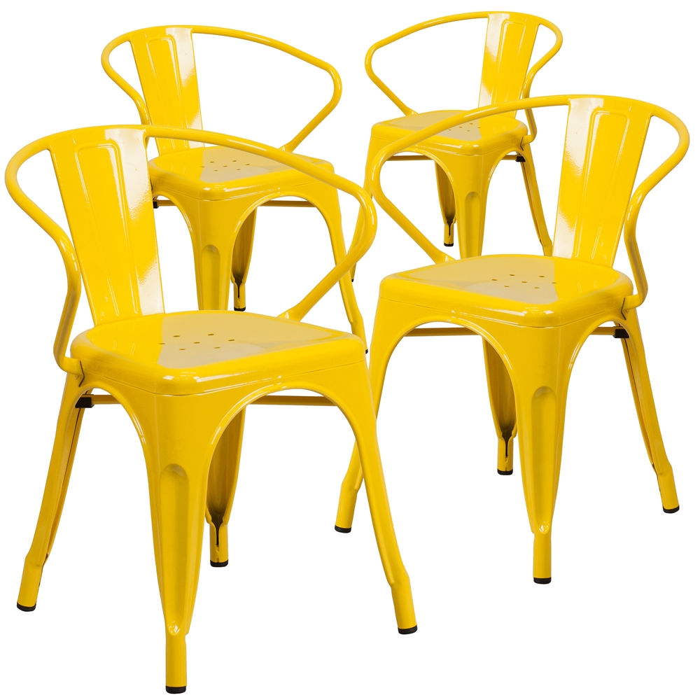 4 Pk. Yellow Metal Indoor-Outdoor Chair with Arms. Picture 1