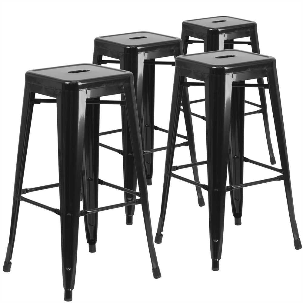4 Pk. 30'' High Backless Black Metal Indoor-Outdoor Barstool with Square Seat. Picture 1